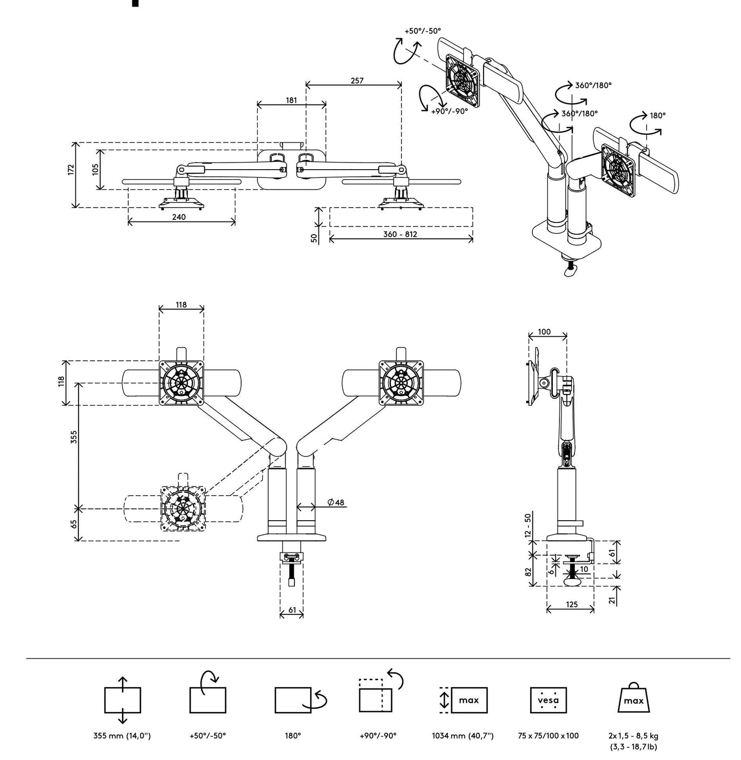 Monitor arm Viewprime+ Double (For two screens)